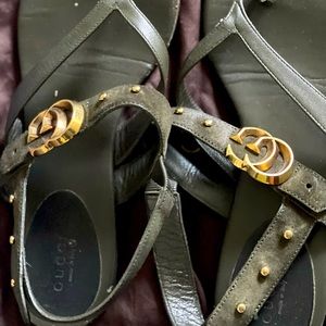 Authentic Gucci leather suede sandals logo sandals